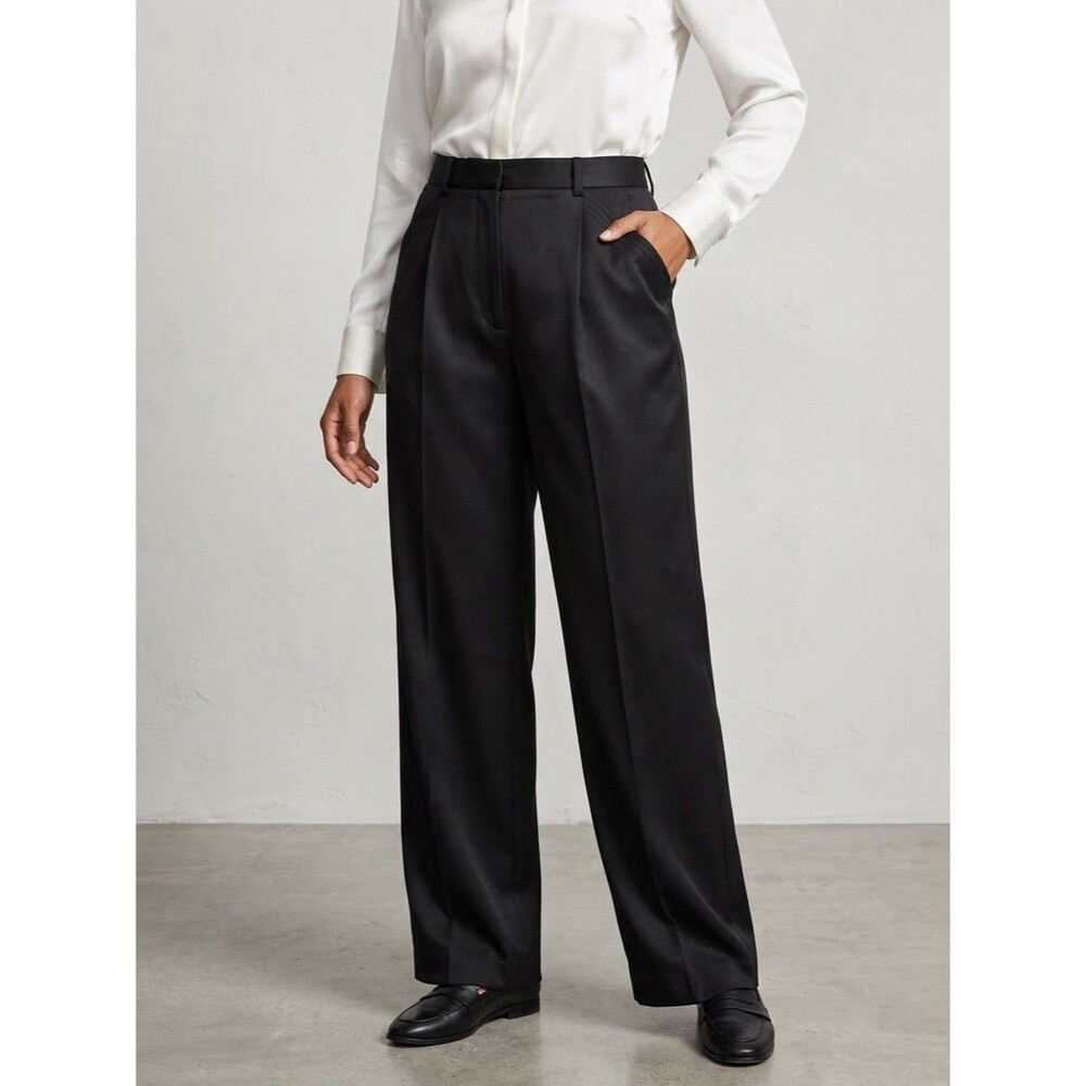 ESCADA Neiman Marcus Pure New Wool Trousers Pants Sz 8 Pleated Wide Leg Timeless